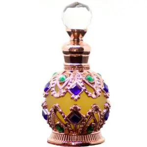 Ornate decorative bottle with jewels and intricate design.
