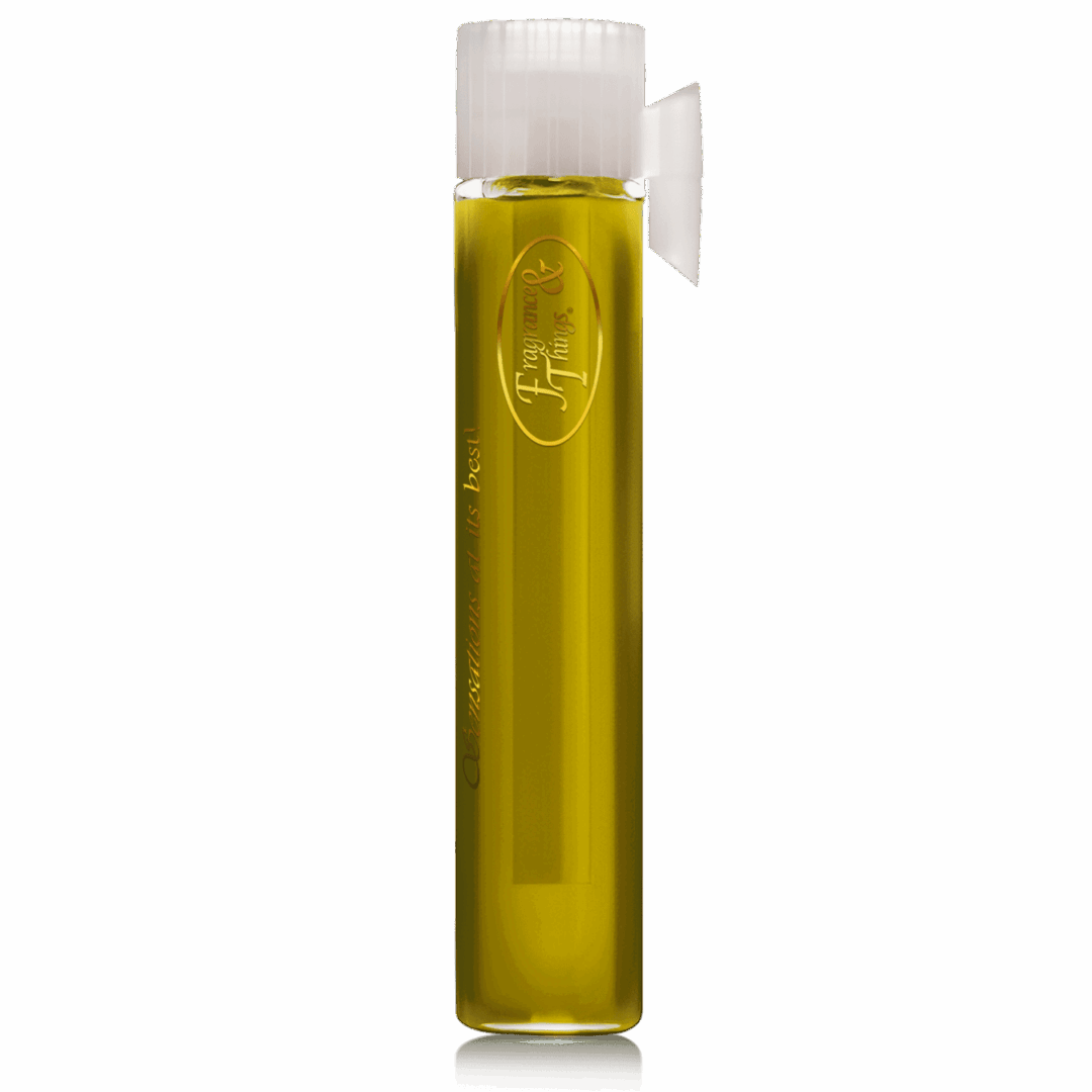 A tall glass vial filled with yellowish liquid and sealed with a white cap.