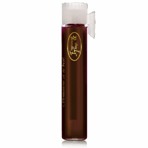 A tall, slender bottle with dark liquid and a white cap.